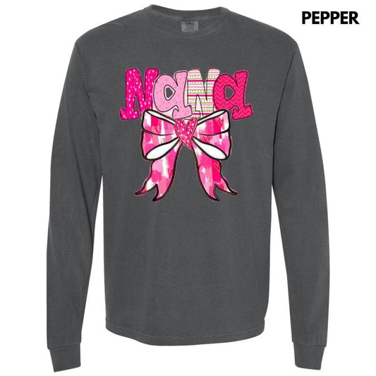 Nana Valentine Coquette Long Sleeve Comfort Colors T-Shirt Hoodie, Sweatshirt | InkThreadWorks.com