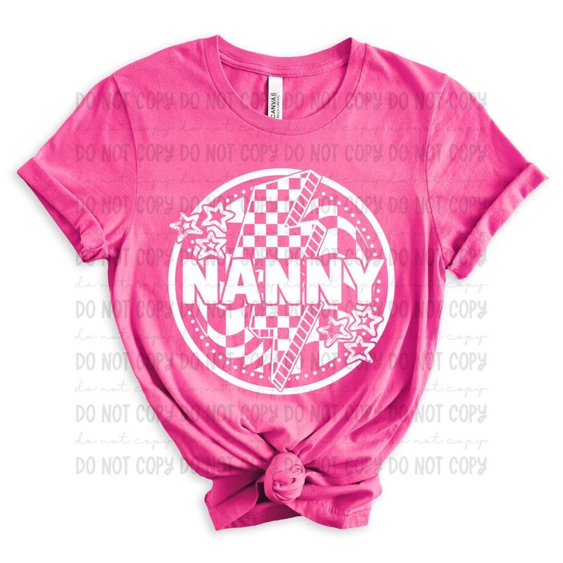 Nanny Checkered Bolt Circle DTF Transfers - THIS IS NOT A SHIRT