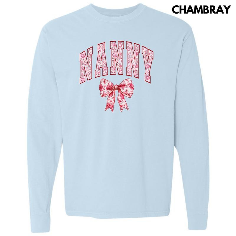 Nanny Red Ginger Jar Florals Long Sleeve Comfort Colors T-Shirt 'NLB' Hoodie, Sweatshirt | InkThreadWorks.com