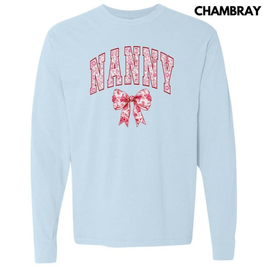 Nanny Red Ginger Jar Florals Long Sleeve Comfort Colors T-Shirt 'NLB' Hoodie, Sweatshirt | InkThreadWorks.com
