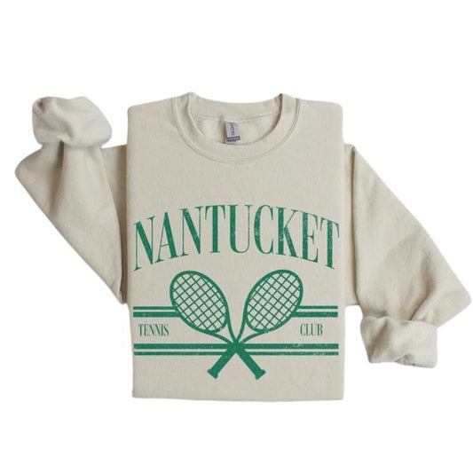 Nantucket Tennis Club Crewneck Sweatshirt, Vintage Faded Style Pullover Hoodie, Bachelorette Outfit, Athletic Athleisure...