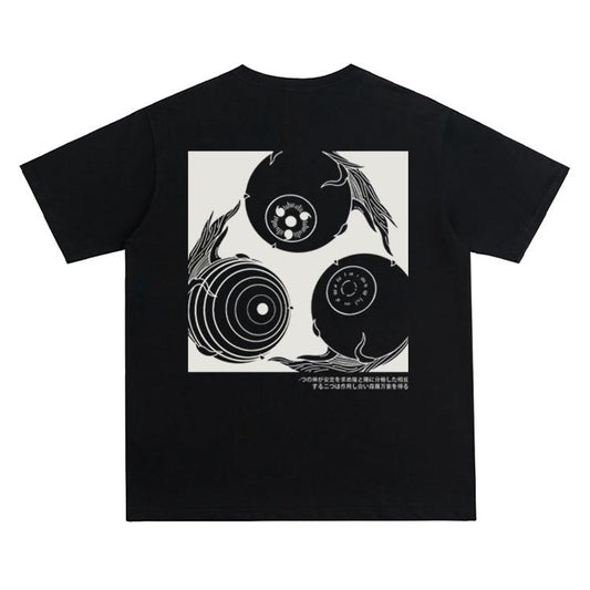 Naruto "Three Great Dojutsu" Vintage Oversized Tee Anime T-shirt 100% Cotton Original Design Men's Top Streetwear Casual Menswear Tshirt