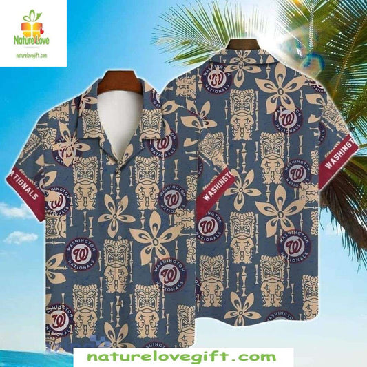 Washington Nationals MLB Navy Floral Hawaiian Shirt Aloha Spirit Baseball Apparel