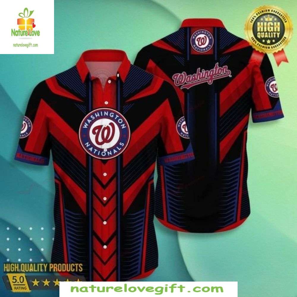 Washington Nationals MLB Hawaiian Shirt Sleek Stripes Baseball Apparel