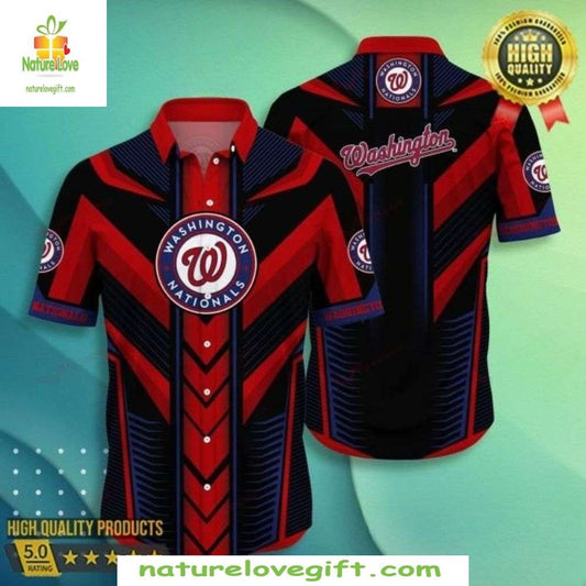 Washington Nationals MLB Hawaiian Shirt Sleek Stripes Baseball Apparel