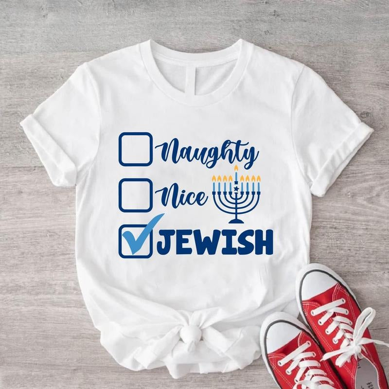 Naughty Nice Jewish Shirt, Funny Hanukkah Shirt, Menorah Candle T-Shirt, Jewish Gift Short Sleeve, Religious Saying Tee....