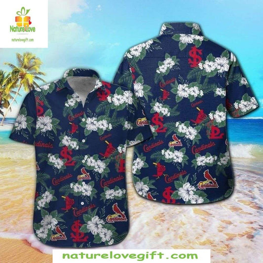 St Louis Cardinals Hawaiian Shirt Nautical Navy Tropical Baseball Apparel