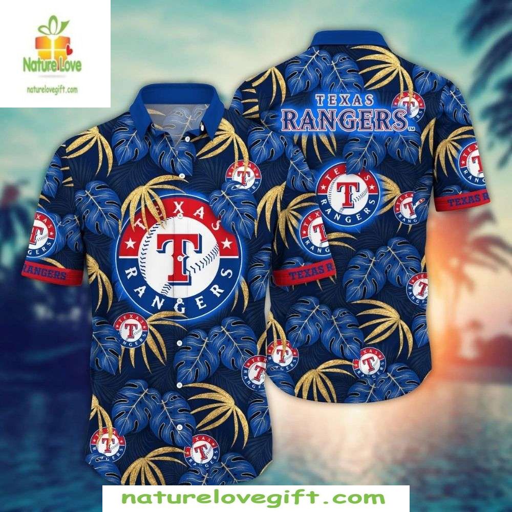 Texas Rangers Hawaiian Shirt Navy Blue Aloha Baseball Apparel
