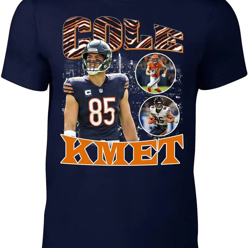 Navy Chicago Cole Kmet Bootleg Style T-Shirt Hoodie, Sweatshirt | InkThreadWorks.com