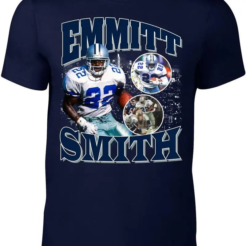 Navy Dallas Emmitt Smith Bootleg Style T-Shirt Hoodie, Sweatshirt | InkThreadWorks.com