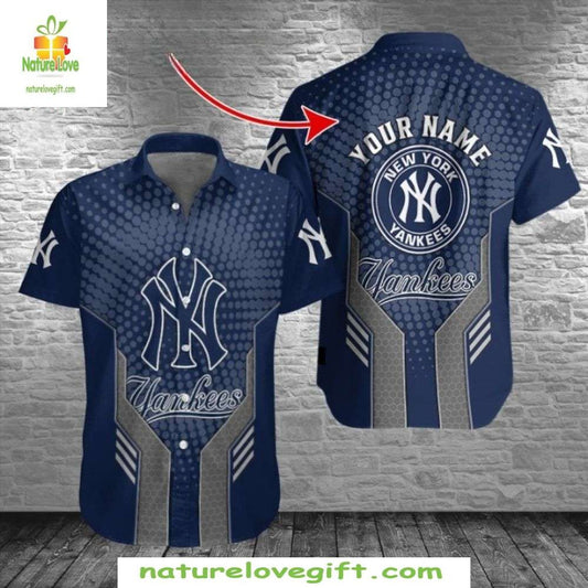NY Yankees Hawaiian Shirt Navy Dot Gradient MLB Baseball Apparel