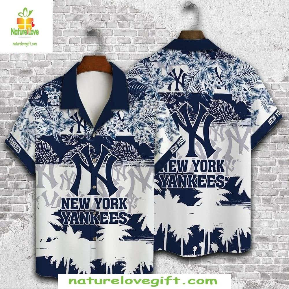 New York Yankees Hawaiian Shirt Navy Floral Tropical Baseball Shirt MLB