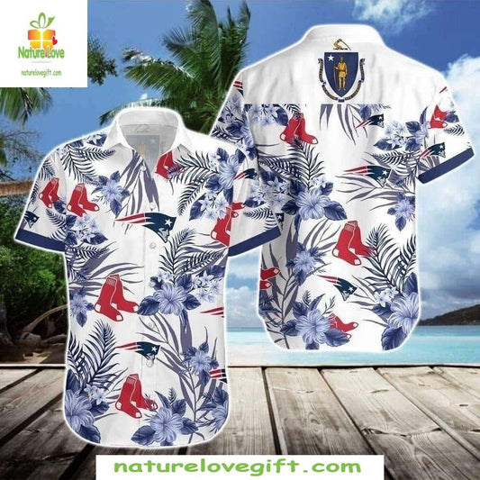 Boston Red Sox Hawaiian Shirt Navy Hibiscus Flowers MLB Baseball Apparel