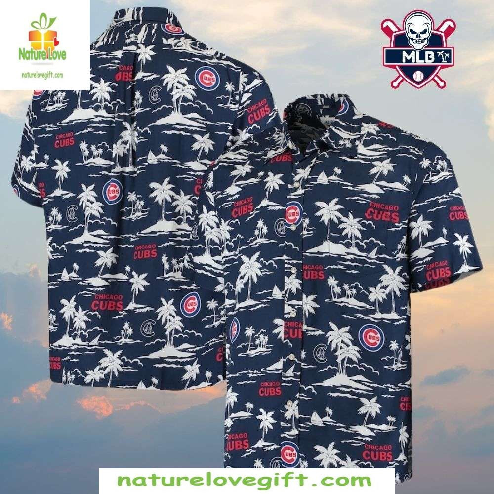 Chicago Cubs Hawaiian Shirt Navy Palm Oasis Tropical Baseball Apparel