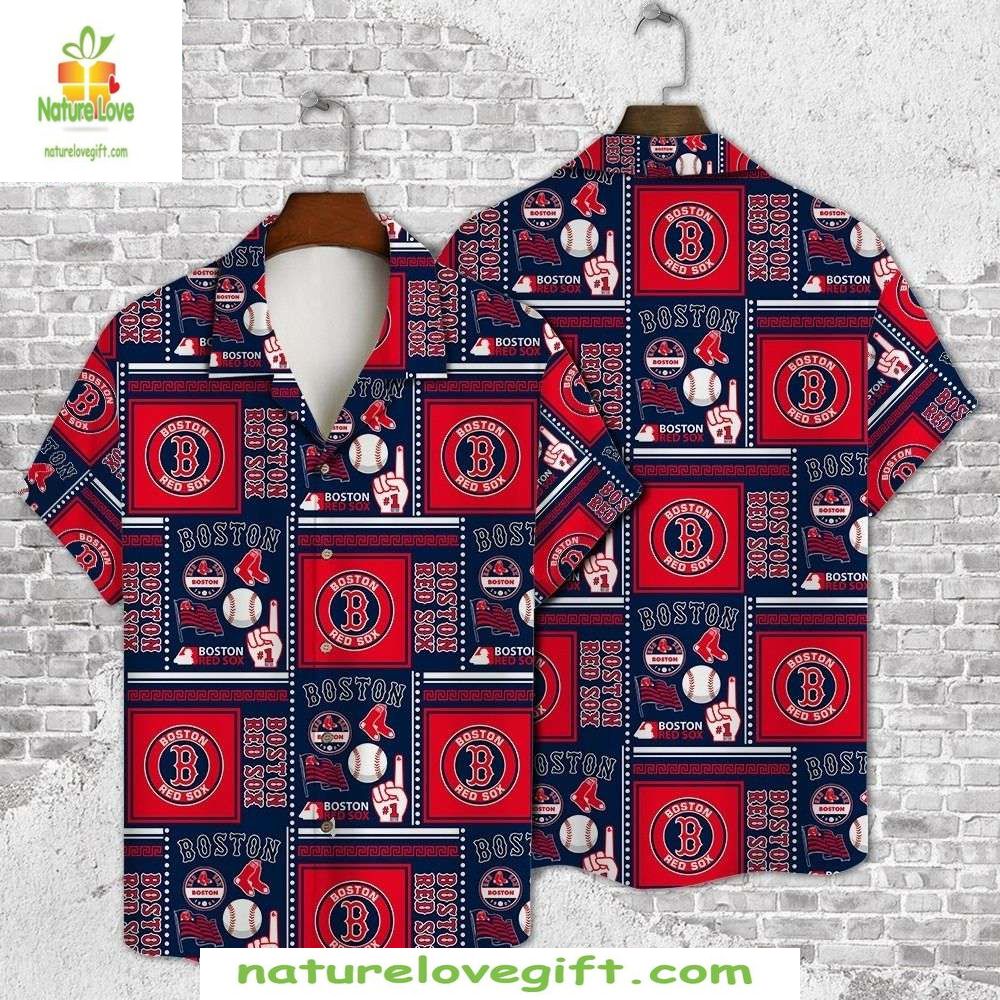 Boston Red Sox Hawaiian Shirt Navy Patriotic Tropical Baseball Apparel