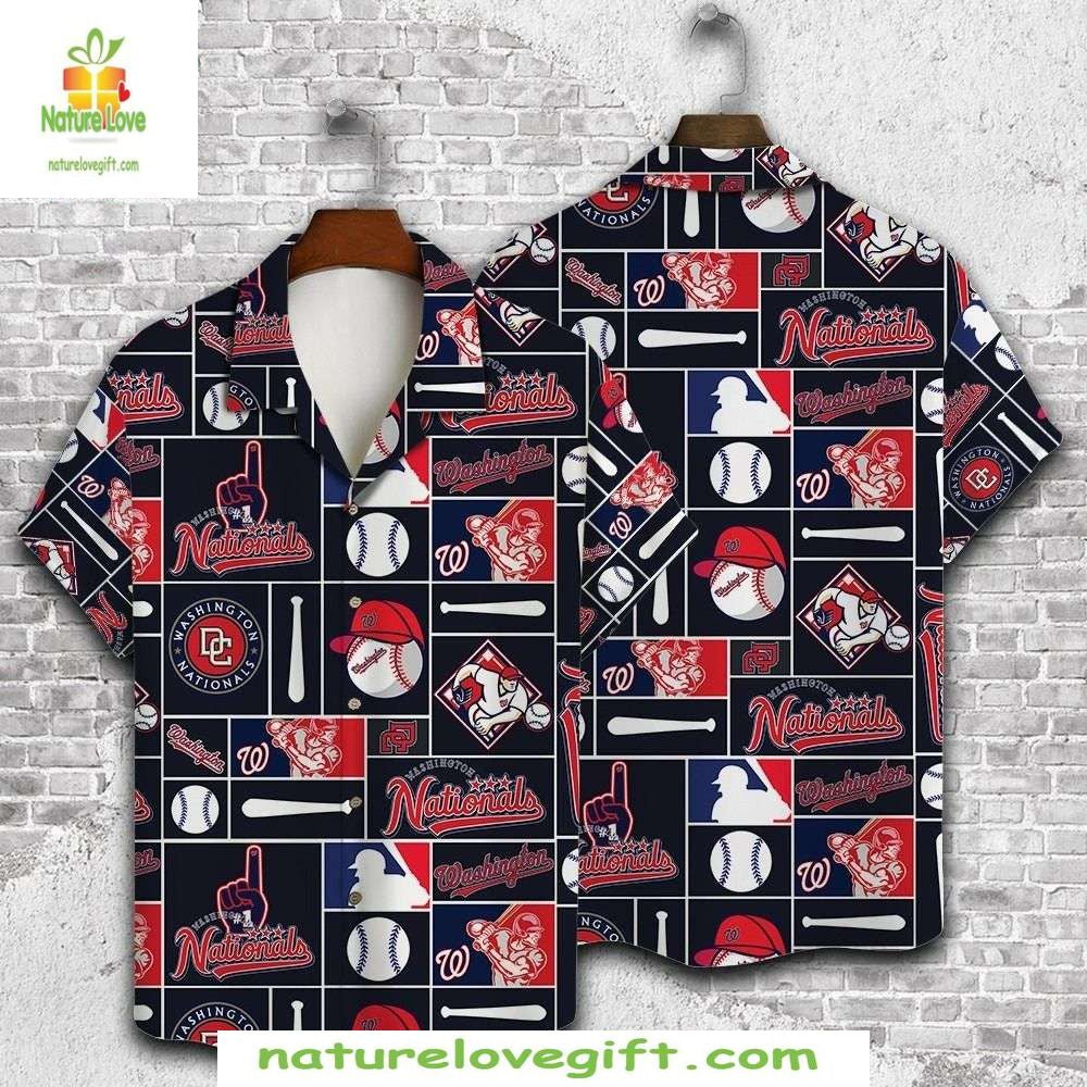 Washington Nationals Hawaiian Shirt Navy Pride Baseball Bat Aloha Shirt