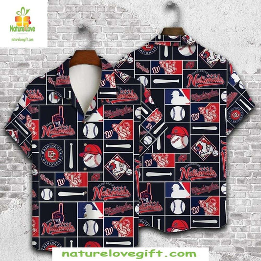 Washington Nationals Hawaiian Shirt Navy Pride Baseball Bat Aloha Shirt