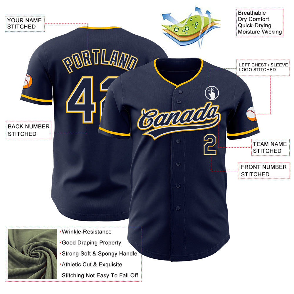 Custom Navy White-Gold Authentic Baseball Jersey
