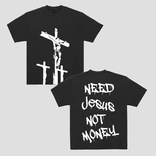 Need Jesus Not Money Graphic  Casual Cotton Short Sleeve Crewneck Men T-Shirt Streetwear Menswear Top Tshirt Polyester Tropical Christmas 2024 shirt Shortsleeve