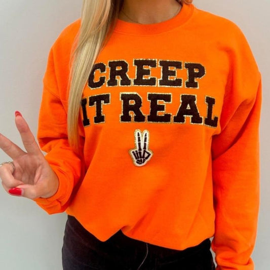 Neon 'Creep It Real' Letter Patch Sweatshirt T-Shirts, Hoodie | InkThreadWorks.com
