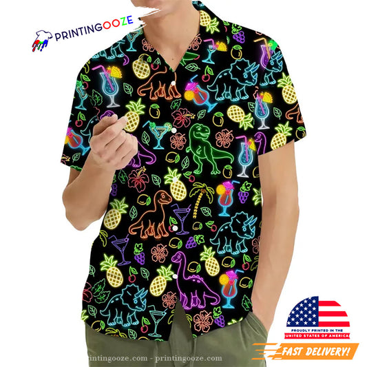 Neon Dinosaur Tropical Hawaiian Shirt