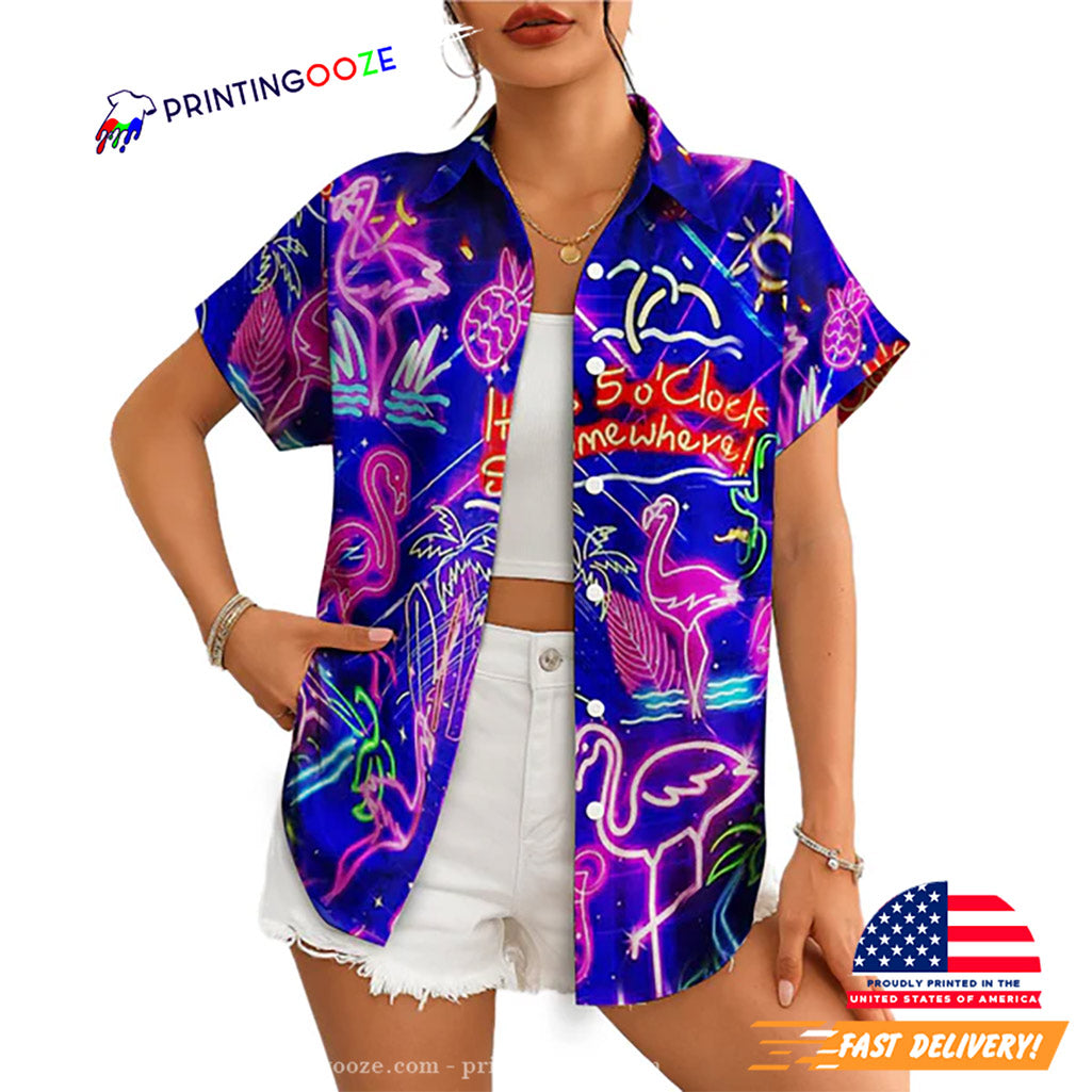 Neon Flamingo Hawaiian Shirt