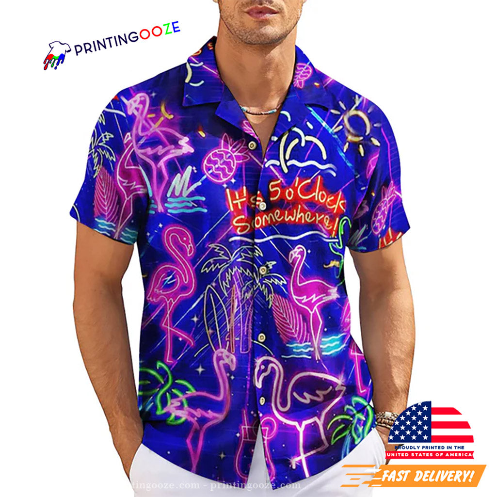 Neon Flamingo Hawaiian Shirt