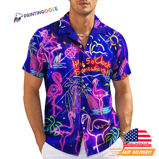 Neon Flamingo Hawaiian Shirt