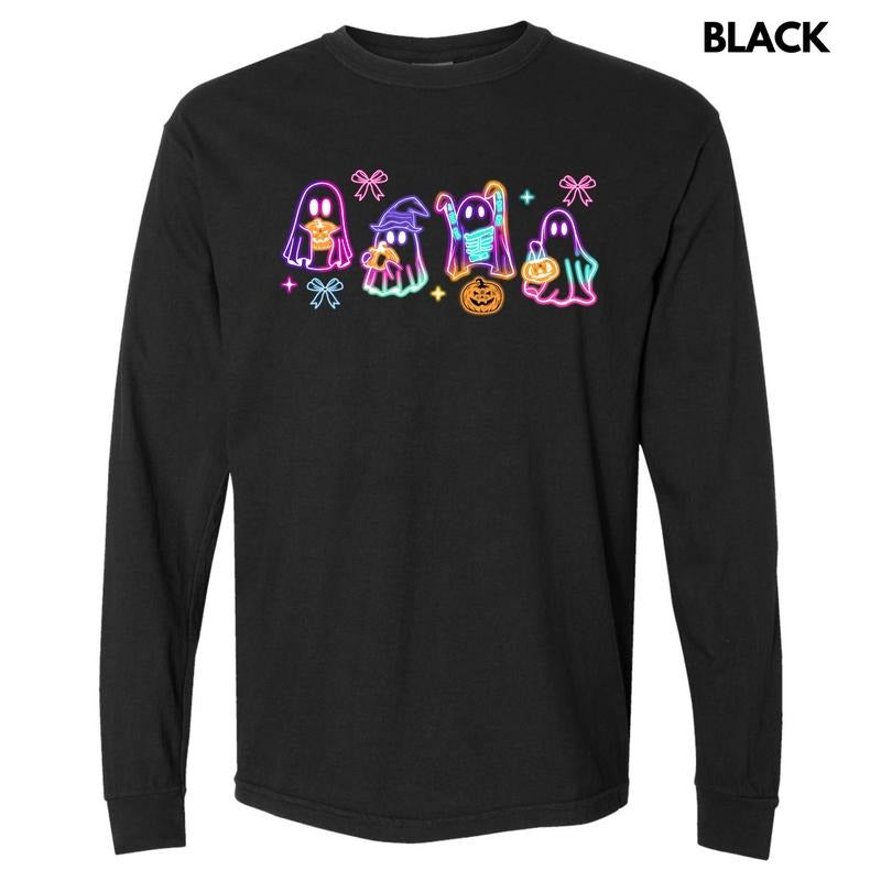 Neon Rainbow Ghouls Long Sleeve Comfort Colors T-Shirt 'NLB' Hoodie, Sweatshirt | InkThreadWorks.com