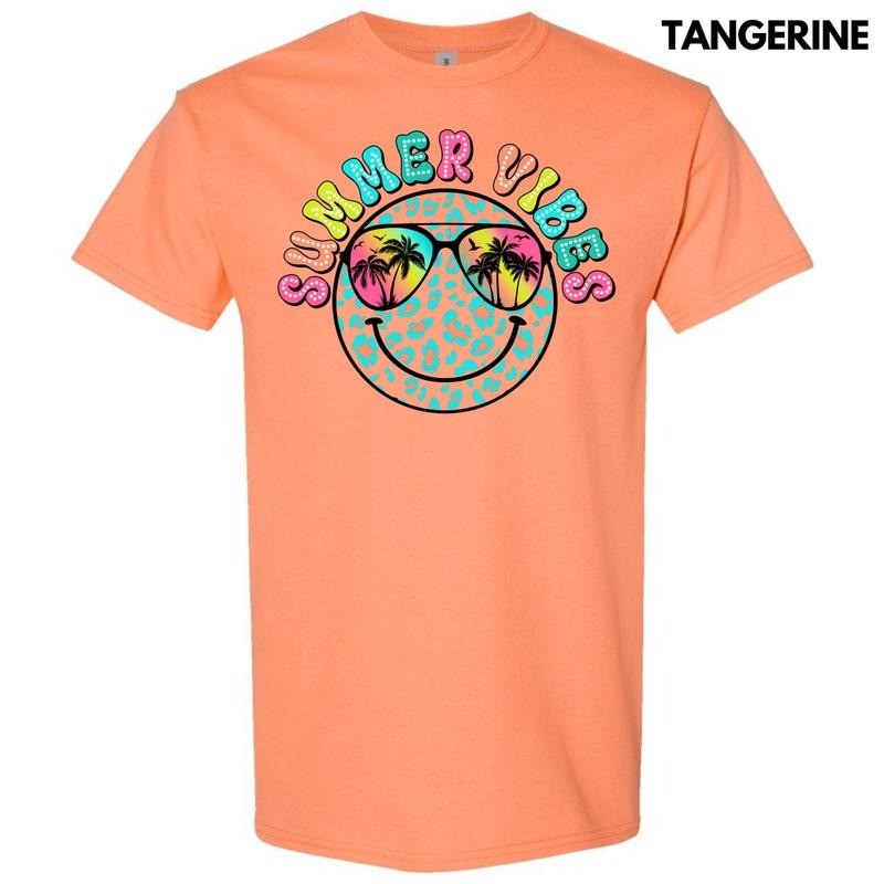 Neon Summer Vibe Happy Face Gildan Short Sleeve T-Shirt 'NLB' Hoodie, Sweatshirt | InkThreadWorks.com