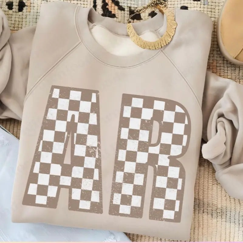 Neutral AR checkered Arkansas Sweatshirt Gildan Crewneck T-Shirts, Hoodie | InkThreadWorks.com