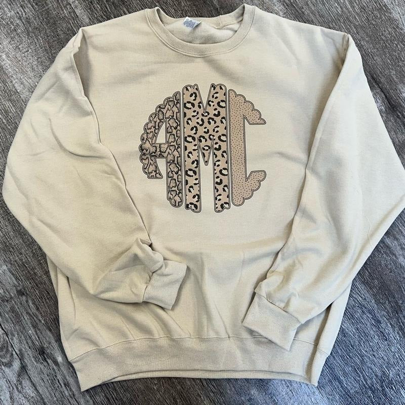 Neutral Colored Animal Print Monogram Sweatshirt T-Shirts, Hoodie | InkThreadWorks.com