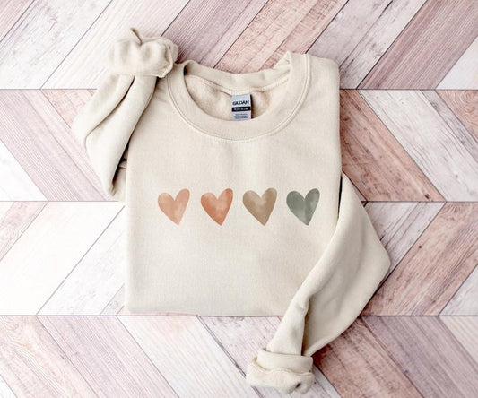 Neutral Watercolor Heart Sweatshirt, Heart Lover Gift Love Sweater Cute Valentine's Day Sweater for Women Ladies Heart...