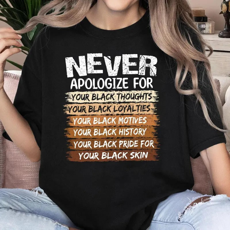 Never Apologize Black History Month Tshirt Sweatshirt Hoodie, Is World History Shirt, African American, Black Power Pride, Unisex Sweater Pullover Tee