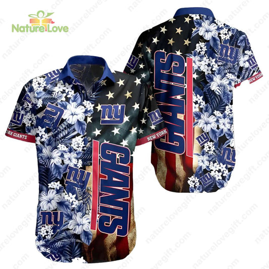New York Giants American Flag Hibiscus Vintage Hawaiian Shirt