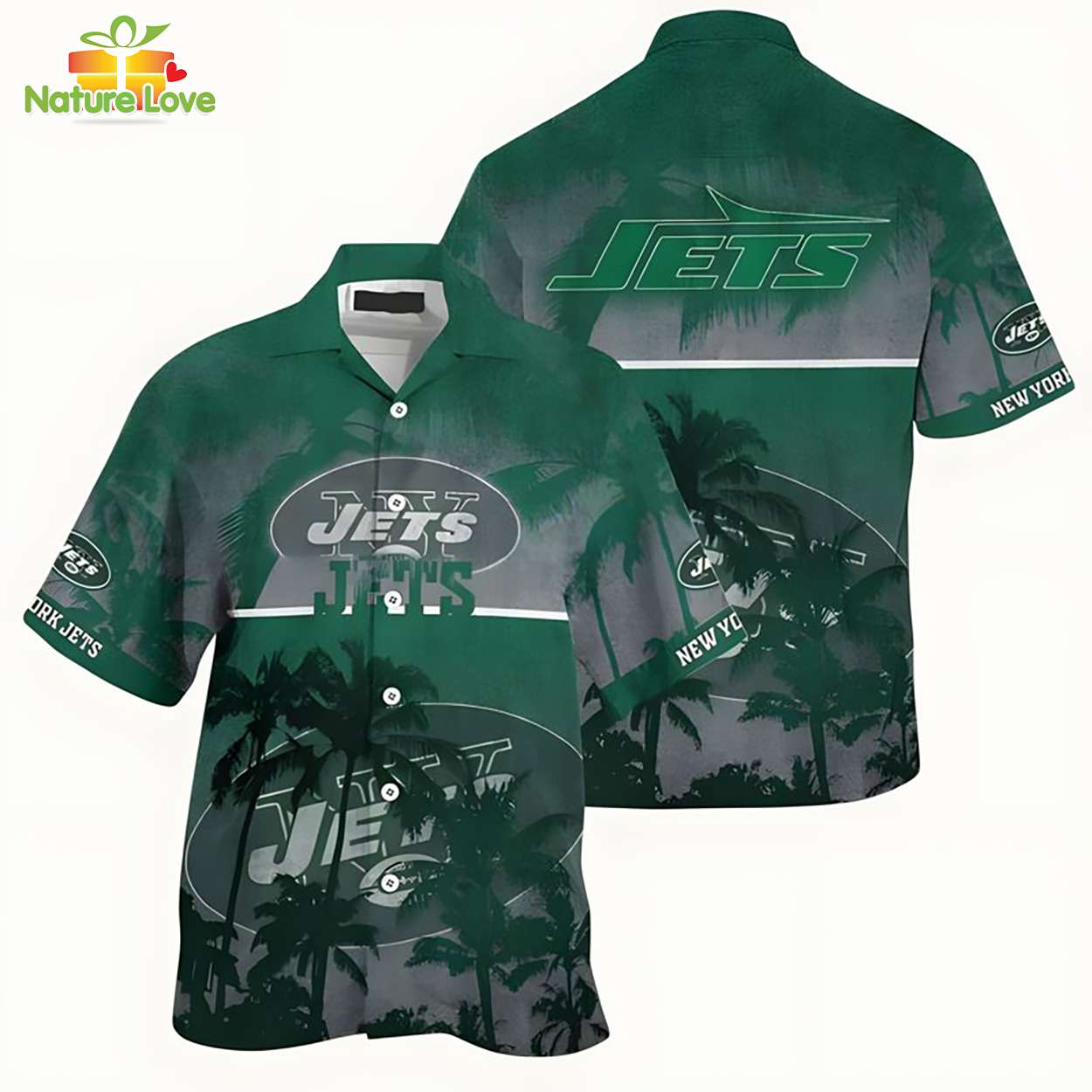 New York Jets Palm Coconut Coast Tropical Hawaiian Shirt