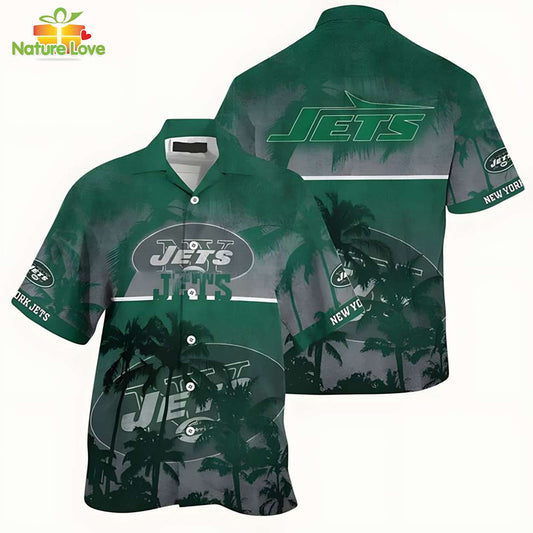 New York Jets Palm Coconut Coast Tropical Hawaiian Shirt