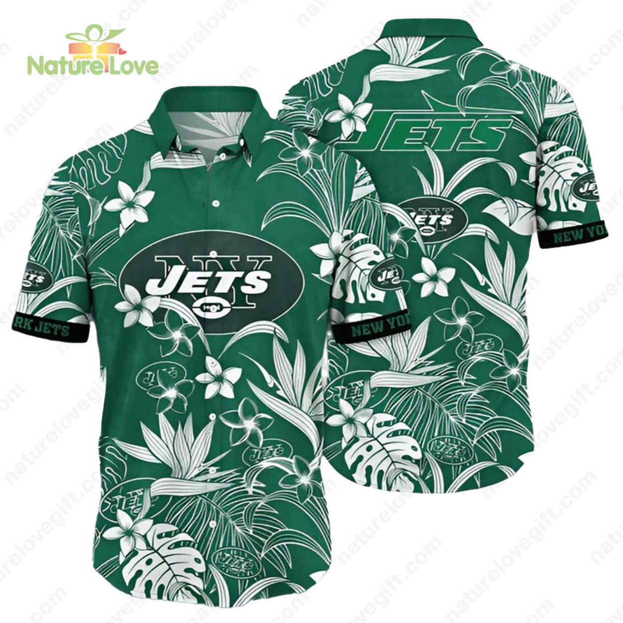 New York Jets Plumeria Tropical Floral Green Hawaiian Shirt