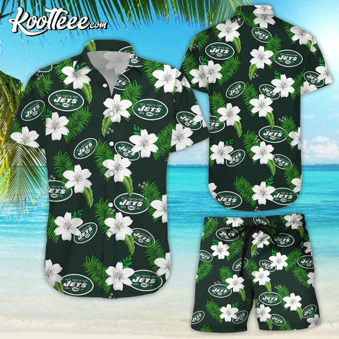 New York Jets Tropical Flower Hawaiian Shirt And Shorts