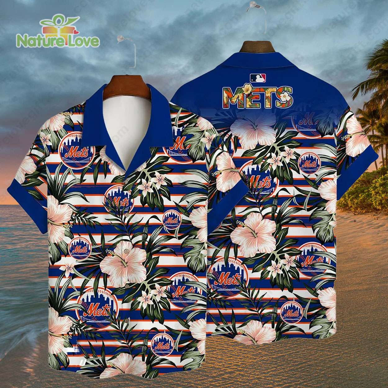 New York Mets Hibiscus Tropical Flowers Stripe MLB Hawaiian Shirt