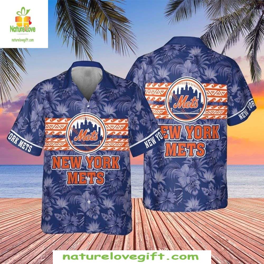 New York Mets Hawaiian Shirt Midnight Palm NY Skyline Aloha Baseball Apparel