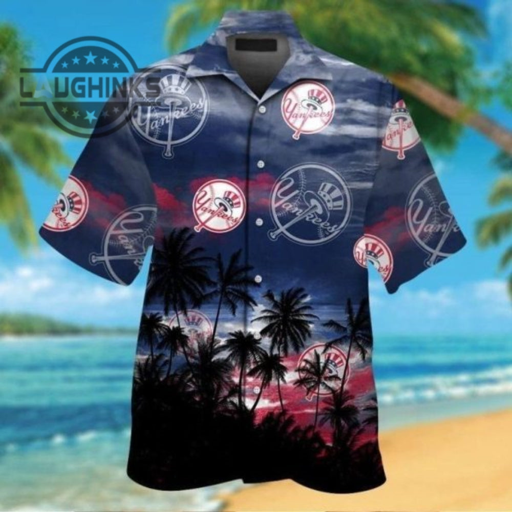 New York Yankees Hawaiian Shirt Coconut Tree Summer Beach Lovers Gift Ny Yankees Button Up Shirt And Shorts Mlb Baseball Aloha Beach Shirt