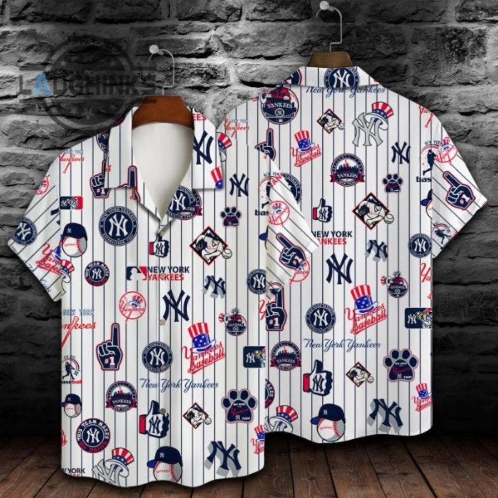 New York Yankees Major League Baseball Print Hawaiian Shirt Ny Yankees Button Up Shirt And Shorts Mlb Baseball Aloha Beach Shirt