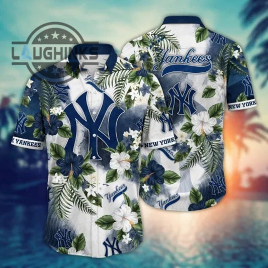 New York Yankees Mlb Summer Hawaiian Shirt Yankees Hawaiian Shirt Ny Yankees Button Up Shirt And Shorts Mlb Baseball Aloha Beach Shirt