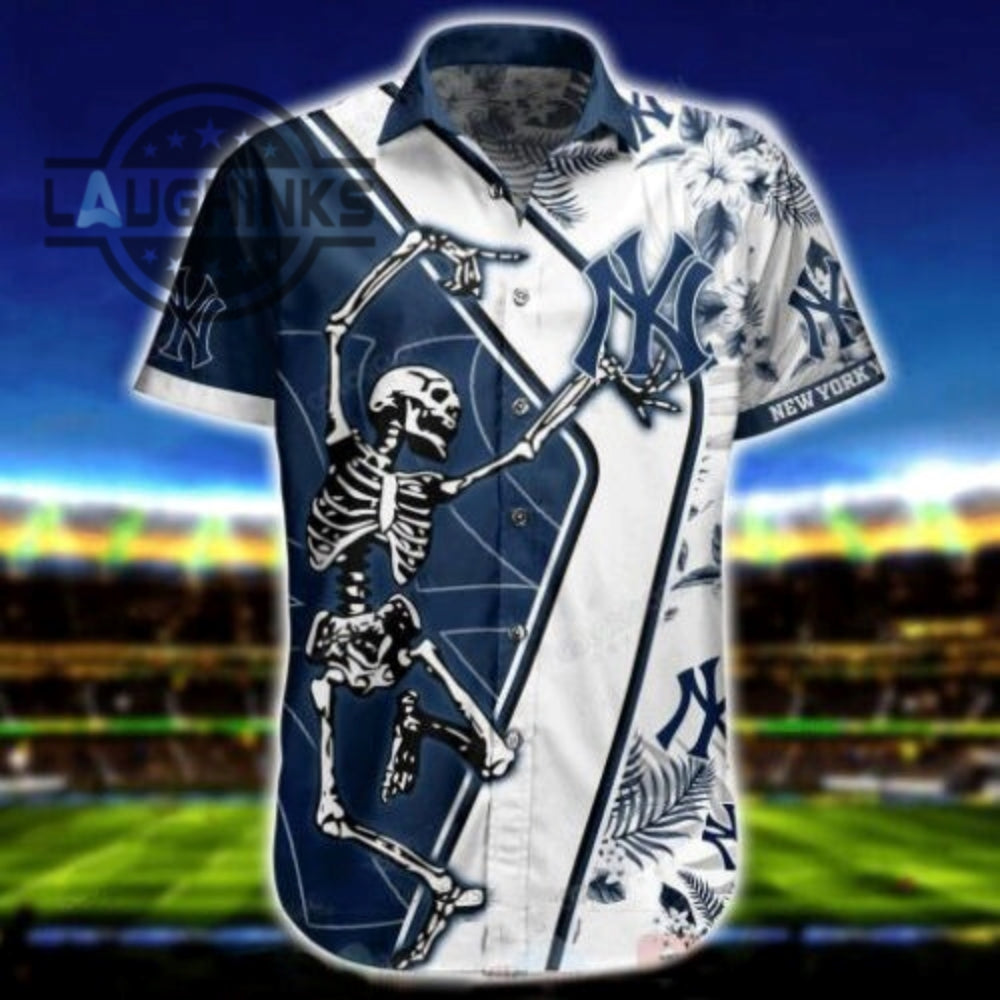 New York Yankees Skull Hawaiian Shirt Yankees Hawaiian Shirt Ny Yankees Button Up Shirt And Shorts Mlb Baseball Aloha Beach Shirt