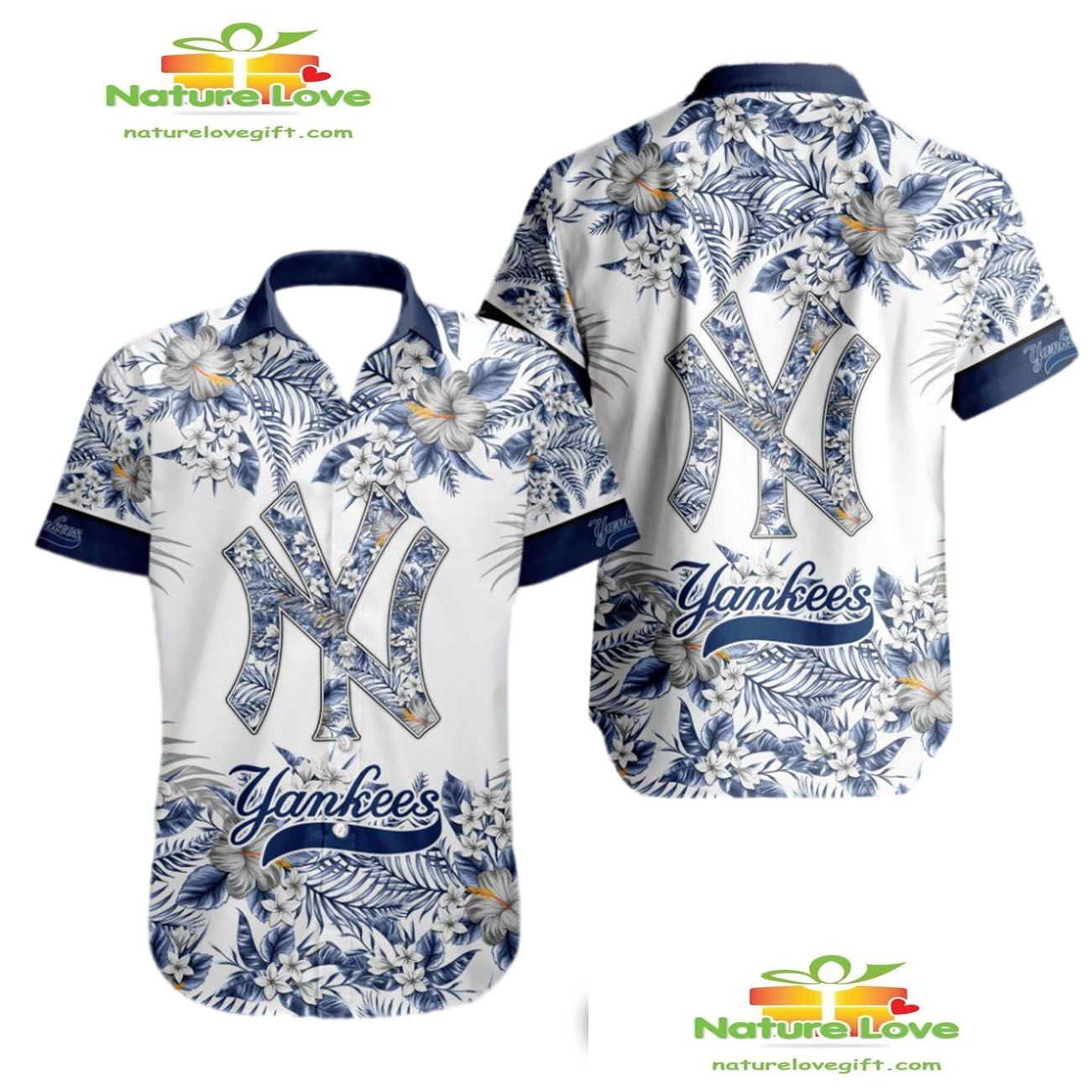 New York Yankees Hawaiian Shirt Tropical Flower Aloha Shirt for Men Women