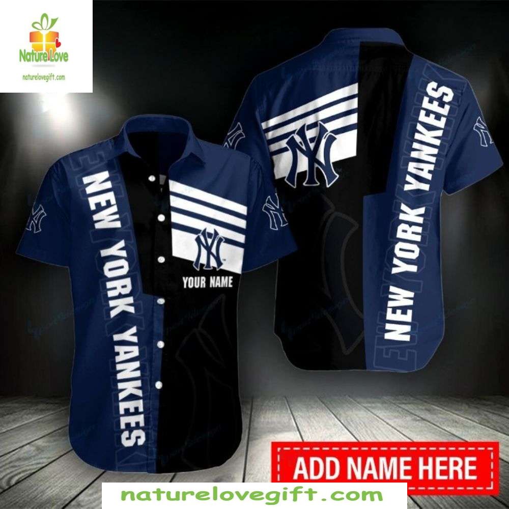 New York Yankees MLB Hawaiian Shirt Striped Aloha Baseball Apparel
