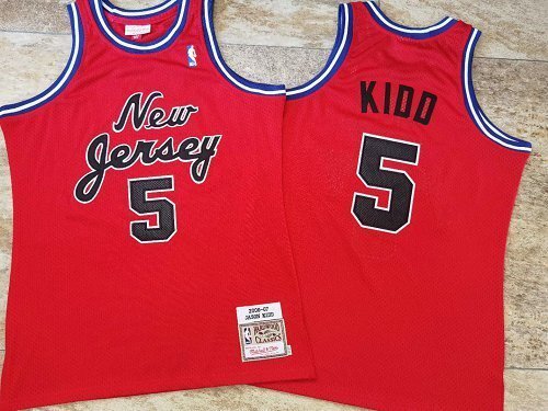 New Jersey Nets #5 Kidd Nets Team #5 06-07 Retro Red Embroidered Jersey