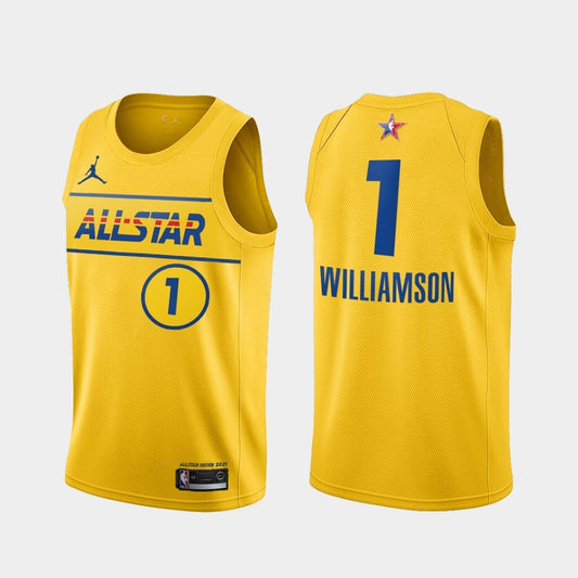 New Orleans Pelicans #1 Zion Williamson 2021-all-star-western-conference-gold-pelicans-jersey
