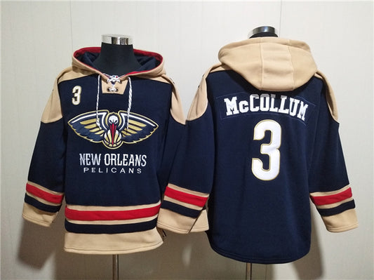 New Orleans Pelicans #3 CJ McCollum Navy Ageless Must-Have Lace-Up Pullover